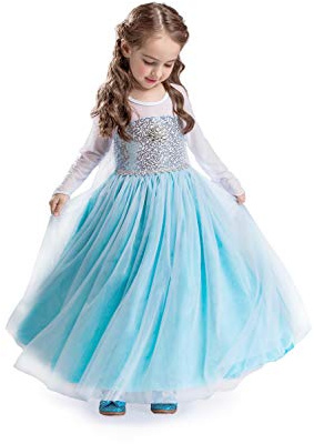 ELSA & ANNA Prinzessin Kleid Mädchen – Eiskönigin – Prinzessinnenkostüm – Mädchen Kleid für Partys, Geburtstage, Fasching, Karneval und Halloween – 6-7 Jahre (FR314)