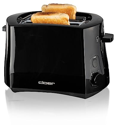 Cloer 3310 Cool-Wall-Toaster, 825 W, für 2 Toastscheiben, integrierter Brötchenaufsatz, Krümelschublade, Nachhebevorrichtung, Schwarz