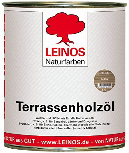 LEINOS Terrassenholzöl 236| farblos | 0,75 Liter | Hochwertiges Holzöl für außen | Für Terrassen, Zäune, Kinderspielgeräte | Farbton: farblos | Tiefer Holzschutz & leichte Anwendung