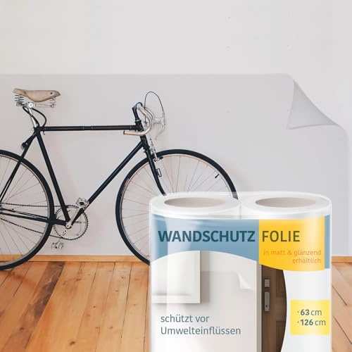 Rapid Teck® 9.51€/m² Selbstklebende Wandschutzfolie - GLANZ - Transparent/Klar - 63cm Breite - Elefantenhaut Klebefolie - Klarer Wandschutz für Innenräume - Robuste Wandfolie - Leicht anzubringen