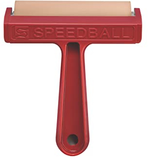 Speedball 4 Pop-In Soft Rubber Brayer, Block Printing, Printmaking Tools, Brush Roller, Scrapbooking Art Craft Supplies, Decoupage, Red