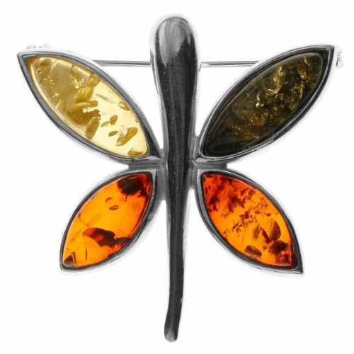 InCollections Damen-Brosche 925/000 Sterlingsilber mit Bernstein, Schmetterling 0010236016890