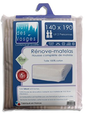 Nuit des Vosges 2064643 Rubens Rénove-Matelas Coton Ecru Rayé Beige 140 x 190 cm