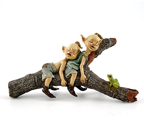 Top Collection Miniature Fairy & Terrarium Twin Garden Pixies Napping on Tree Log Statue, Small