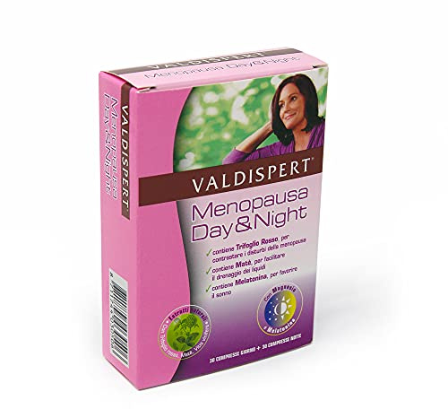 Valdispert Menopausa Day & Night, 60 Compresse, Integratore Menopausa | Con Trifoglio Rosso, Magnesio, Melatonina e Matè, Giorno e Notte