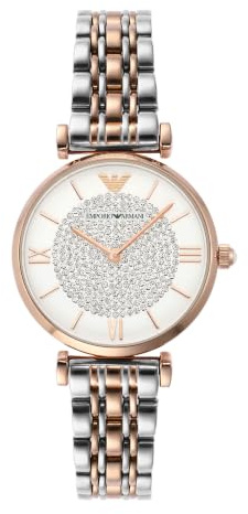 Emporio Armani Orologio Due Lancette, Acciaio Inossidabile, Dimensioni Cassa 32 mm, da Donna, Oro Rosa/Argento