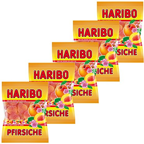 Haribo Pfirsiche, 5er Pack, Gummibärchen, Weingummi, Fruchtgummi, Im Beutel, Tüte