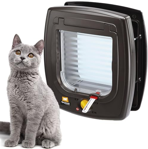 Ferplast Gattaiola Magnetica, Porta per Gatti, Magnete e Collare Inclusi, Entrata e uscita controllabile 4 vie, Protezione da Correnti d'Aria, Porticina per Gatti, Marrone