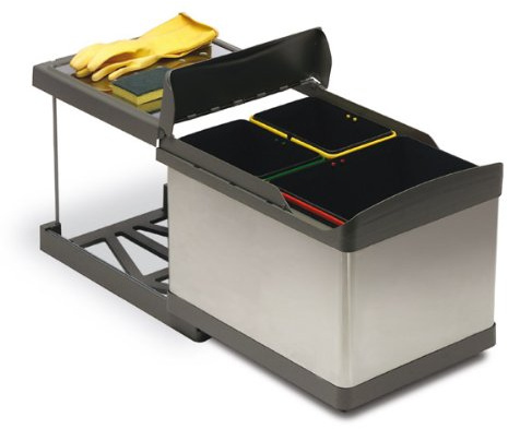 Poubelle inox amovible pour évier de cuisine 3 seaux, recyclage automatique - 504