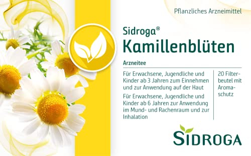 Sidroga Kamillenblüten – 100 % Kamillenblüten in Arzneiteequalität bei Magen-Darm-Beschwerden, Reizungen der Atemwege und mehr - Arzneitee - 20 Teebeutel à 1,5 g