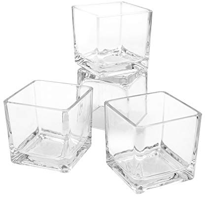 Royal Imports Flower Glass Vase Decorative Centerpiece for Home or Wedding - Clear Cube Shape, 2.5x2.5x2.5, Set of 12