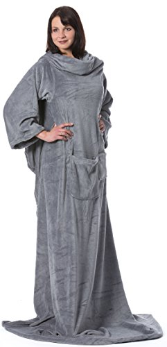 ZOLLNER Kuscheldecke mit Ärmeln - super kuschelige und warme Sofadecke - Taupe - in 170x200 cm - mit Taschen - waschbar bis 95°C - Hotelqualität - Oeko Tex® Zertifiziert