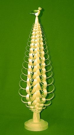 Unbekannt Spanbaum Spanbäumchen 50cm mit Vogel Seiffen DEKO NEU