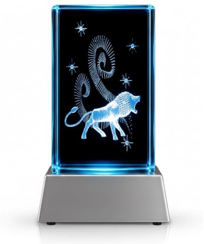 Kaltner Präsente Löwe Sternzeichen Kristall Glasblock 3D Laser Gravur LED Nachtlicht Geschenk Dekoration Löwe Symbol