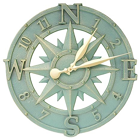 Whitehall Products Compass Rose Clock, Bronze Verdi