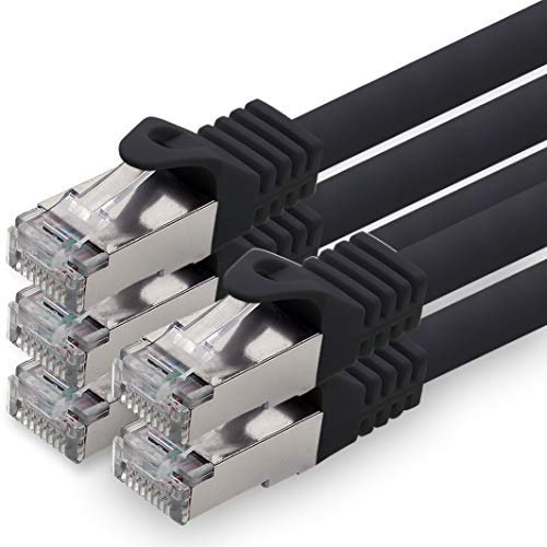 Câble de réseau câble Ethernet Câble LAN Cat.7 S-FTP PIMF compatible avec les Cat.5e/Cat.5/Cat.6 | 10 Go/s| pour switch, routeur, modem, panneau de brassage, point d'accès 0,5 m Noir - Lot de 5
