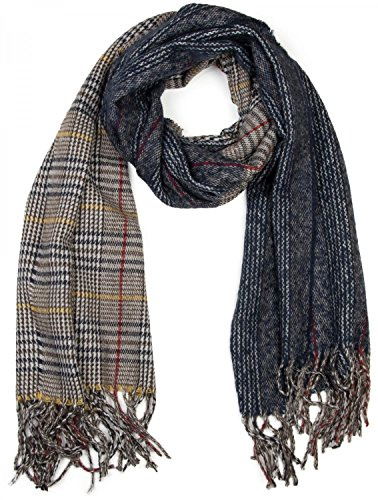 styleBREAKER ampia sciarpa XXL con frange in design giorno e notte con motivo tartan scozzese, unisex 01018138, colore:Blu