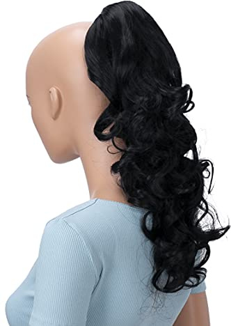 CAISHA 40cm Haarzopf Haarteil Butterflyclip Voluminös Schwarz H201