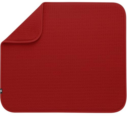 S&T Inc. Tappetino scolapiatti in microfibra altamente assorbente, tappetino scolapiatti per piatti, utensili, pentole e padelle, grande, 40,6 x 45,7 cm, rosso