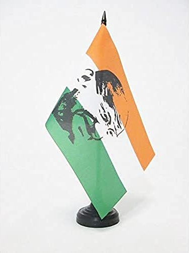 AZ FLAG Indien bordsflagga med Ghandi 21 x 14 cm - liten indisk kontorsflagga 14 x 21 cm