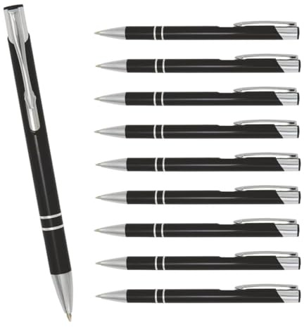 WPRO Metall Kugelschreiber Set 10 Stück schwarz | Schreibfarbe blau; elegantes Schreibgeräte Set mit ergonomischem Griff; langlebige Mine; ideal für Büro und Business