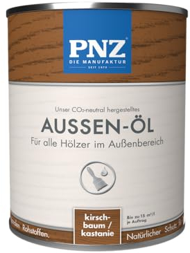PNZ Außen-Öl | Nachhaltig hergestellt mit regionalen Rohstoffen | Made in Germany | Holzdeck, Holz-Terrasse, Fenster, Türen, Gartenhäuser, Spielgeräte, Gebinde:2.5L, Farbe:kirschbaum/kastanie
