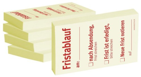 Bedruckte Haftnotizen - Text: Fristablauf am Ausführung Fristablauf am Größe (B x H) 55x75 mm Inhalt 5 x 100 Blatt