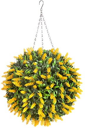 Best Artificial 38cm Yellow Lavender Flower Ball Lush Long Leaf Topiary Grass **UV Fade Protected**