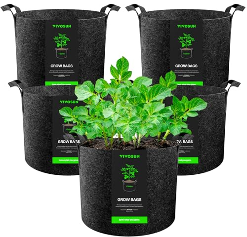 VIVOSUN 5-Pack 1 Gallon Heavy Duty Thickened Nonwoven Fabric Pots Grow Bags with Handles
