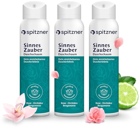 Spitzner Duschschaum Sinneszauber 150 ml – Sinnliche Wellness-Schaumdusche für sie, blumig-holzig und würzig, sanft reinigender Schaum, hautverträglich und vegan (3x 150ml)