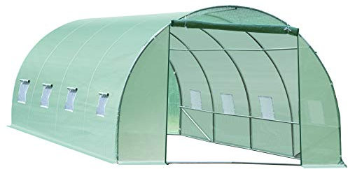 Outsunny Serra per Piante a Tunnel, Serra per Orto da Esterno con Porta Avvolgibile e 8 Finestre, 6x3x2 m, in Acciaio e PE, Verde