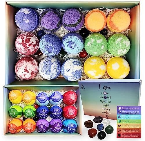 Chakra Healing Gemstones Bath Bombs. 15 Essential Oil Bath Bombs. Real Chakra Stones Bath Bombs for Adults. Perfect for Yoga Lovers. Meditation, Balancing, Positive Energy, Sleep, Reiki & Yoga Lovers