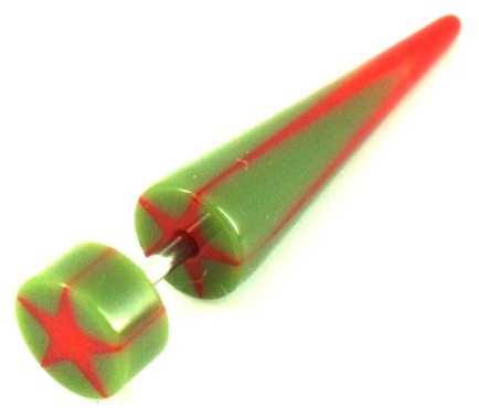 Chic-Net Stern moosgrün rot Fake Piercing Expander Dehnungsstab Straight Dehnstab Unisex Acryl