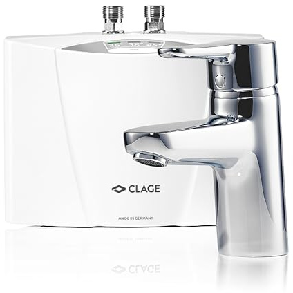 CLAGE MCX Blue Klein-Durchlauferhitzer 3,5 kW Set mit Armatur und Stecker | Elektronisch geregelt, 3 Temperaturstufen, druckfeste Armatur, steckerfertig, für Handwaschbecken, VDE-GS geprüft, 1500-15133