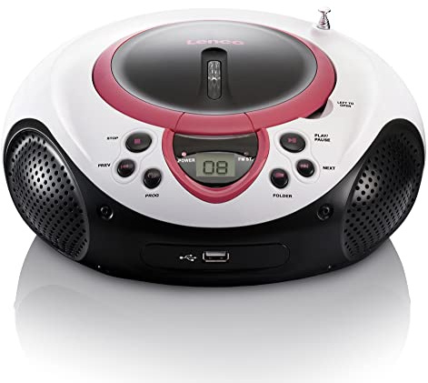 Lenco Kinder Radio CD-Player SCD-38 tragbares UKW-Radio mit CD/MP3-Player und USB in pink
