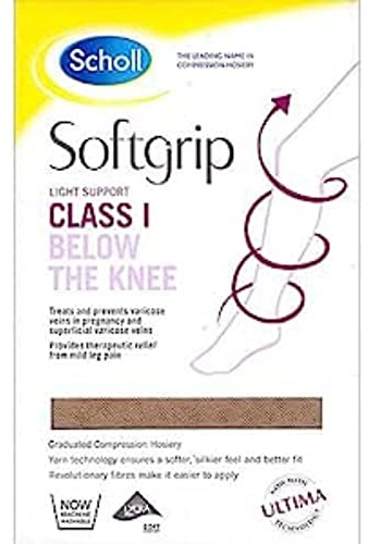 Scholl Softgrip Light Support Class I Compression Stockings for Women - Below The Knee, Closed Toe - Class 1 - Natural, Large, Stockings for Travel, Varicose Veins, Swelling Relief