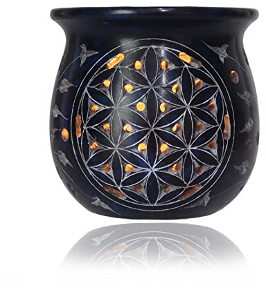 Budawi® Speckstein Räucherstövchen blau | Duftstövchen Räuchergefäß | Höhe 8 cm | Ø Oben 7,5 cm | inkl. Edelstahl Räuchersieb | Naturprodukt