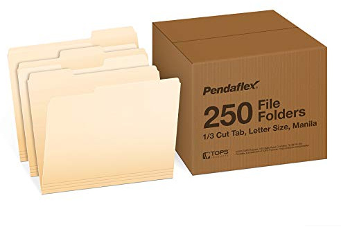 Pendaflex File Folders, 250 Bulk Pack, Durable Manila Folders, Letter Size (8.5 x 11), 3 Tabs for Easy Labeling, Everyday Filing Essential for Offices, Classrooms & Home Document Organization