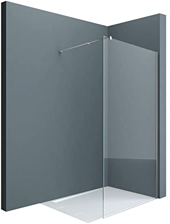 doporro Walk in Box Doccia 80x200 cm Parete Doccia Fissa in Cristallo Temperato Trasparente 8 mm Anticalcare, Barra Stabilizzatrice Regolabile in Acciaio Inox, Profilo Cromo - Bremen01K