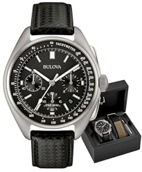 Bulova Men's Archive Series Lunar Pilot 6-Hand Chronograph High Performance Quartz Stainless Steel and Black Nylon Strap Watch Set, Sapphire Crystal Style: 96B251