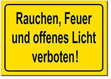 Rauchen, Feuer, offenes Licht verboten-Schild-Aluminium Verbund-300 x 200 x 3 mm-Warnschild-Hinweisschild-Türschild (1225 = 30 x 20 cm mit Löcher)