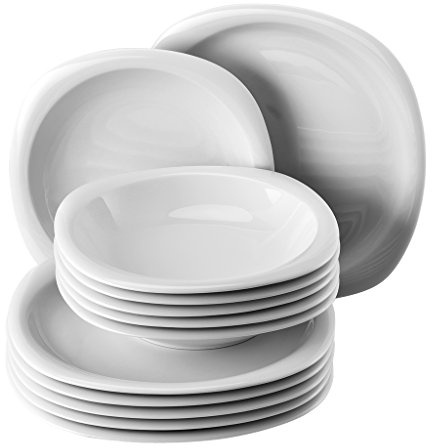 Rosenthal Suomi Weiss – 12 teilig für 6 Personen, Kombiservice aus Porzellan, Modernes Geschirr Weiß