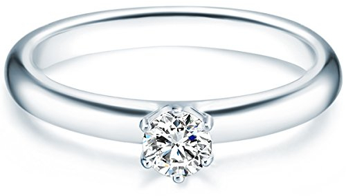 Trilani Damen Verlobungsring 925/- Sterling Silber mit Zirkonia in Brilliantschliff Solitärring Antragsring