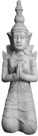 gartendekoparadies.de Statue kniender Tempelwächters thailändische buddhistische Tradition, H. 75 cm, 25 kg, Grau, Frostsicher aus Steinguss