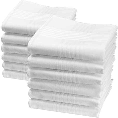 merrysquare - Weiße Herrentaschentücher 100% Baumwolle - Format 40cm x 40cm - 12 Stücke - Valentin Modell