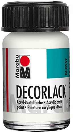Marabu 11300039070 - Decorlack Acryl Weiß 070, 15 ml, hochglänzender Acryllack auf Wasserbasis, wetterfest, speichelfest, zum Malen, Schablonieren und für Serviettentechnik