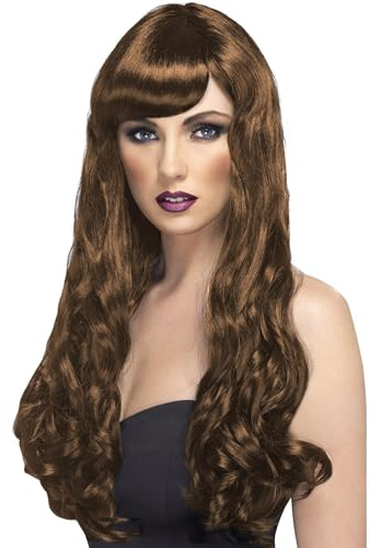 Smiffys Perruque désir brune, cheveux longs, bouclés avec frange Halloween