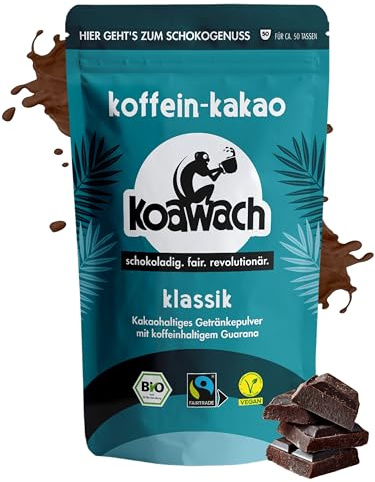 koawach – Kakaopulver Klassik Schoko Getränkepulver 500 g – Bio-Trinkschokolade mit Koffein aus Guarana & Rohrohrzucker – vegan & Fairtrade – schokoladiger Energie-Kakao für heiße & kalte Drinks