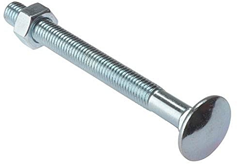 Merriway BH04822 (10 Pcs) Carriage Bolts with Nuts, M6 x 50 mm (1/4 Inch x 2 Inch), Zinc Plated - Pack of 10 Pieces