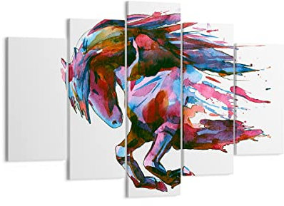 ARTTOR Bilder auf Leinwand 150x100cm Leinwandbild Pferd Eleganz wild Tier Groß XXL Wanddeko Bild Schlafzimmer Set 5 teilige Wandbilder Dekoration Wohnzimmer Canvas Wand Kunstdruck Art EA150x100-3010